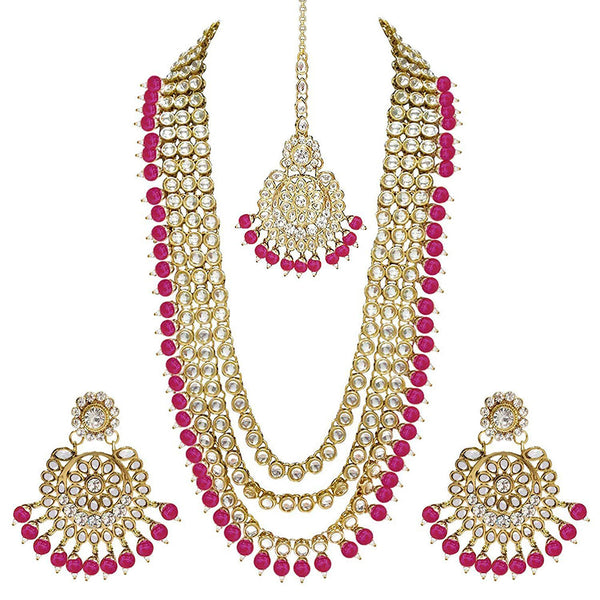 Etnico 18K Gold Plated Traditional Kundan & Pearl Studed Bridal Jewellery Set For Women (IJ348Q)