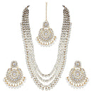 Etnico 18K Gold Plated Traditional Kundan & Pearl Studed Bridal Jewellery Set For Women (IJ348W)