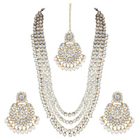 Etnico 18K Gold Plated Traditional Kundan & Pearl Studed Bridal Jewellery Set For Women (IJ348W)