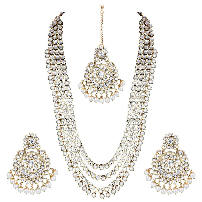 Etnico 18K Gold Plated Traditional Kundan & Pearl Studed Bridal Jewellery Set For Women (IJ348W)