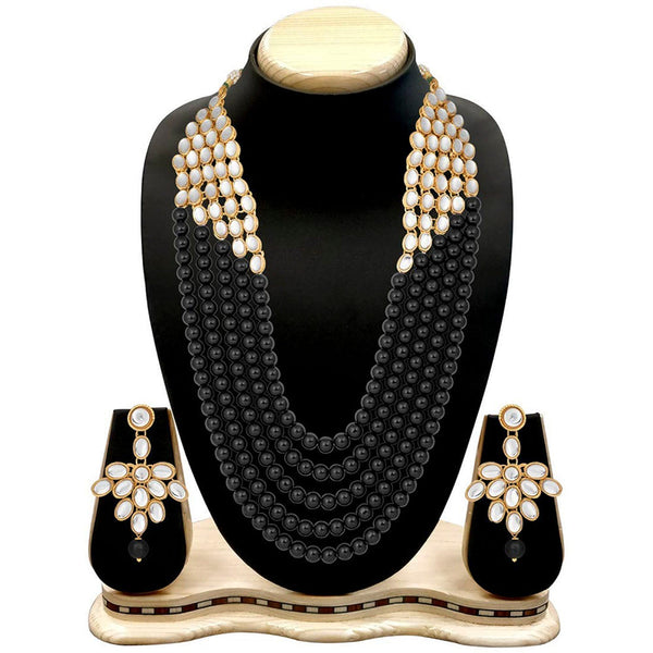 Etnico Wedding Collection 5 Layer Faux Mother-of-pearl and Kundan Rani Haar Necklace Jewellery Set with Earrings for Women (IJ350B)