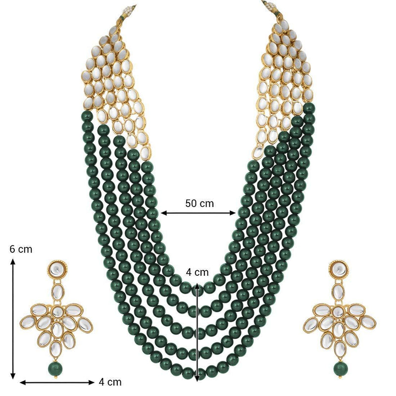 Etnico Wedding Collection 5 Layer Faux Mother-of-pearl and Kundan Rani Haar Necklace Jewellery Set with Earrings for Women (IJ350G)