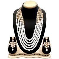 Etnico Wedding Collection 5 Layer Faux Mother-of-pearl and Kundan Rani Haar Necklace Jewellery Set with Earrings for Women (IJ350W)