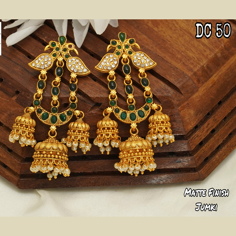 Diksha Collection Gold Plated Pota Stone Jhumkis Earrings