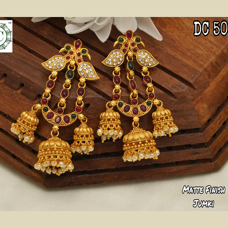Diksha Collection Gold Plated Pota Stone Jhumkis Earrings