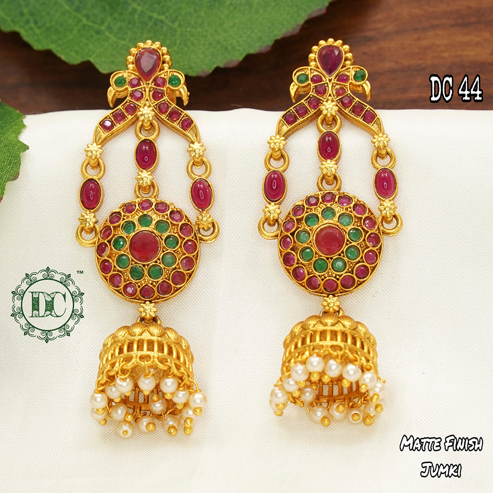 Diksha Collection Gold Plated Pota Stone Jhumkis Earrings