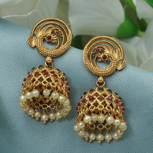 Diksha Collection Gold Plated Pota Stone Jhumkis Earrings