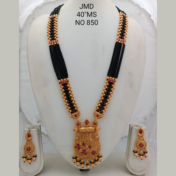 Jai Mata Di Gold Plated Pota Stone & Black Beads Mangalsutra Set