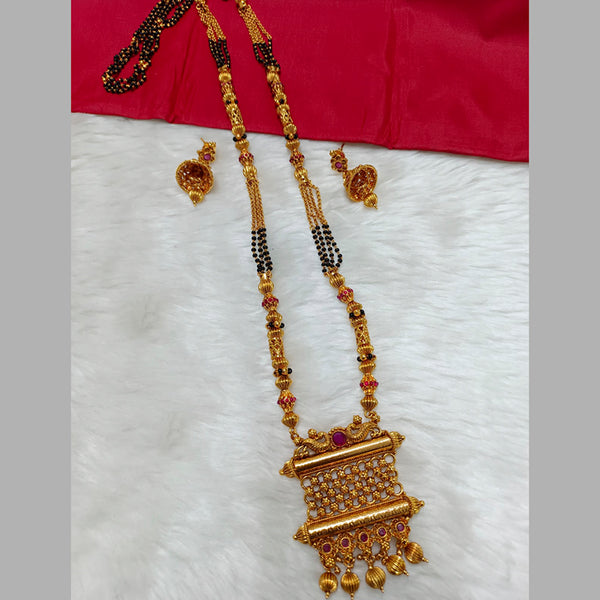Jai Mata Di Gold Plated Pota Stone & Black Beads Mangalsutra Set