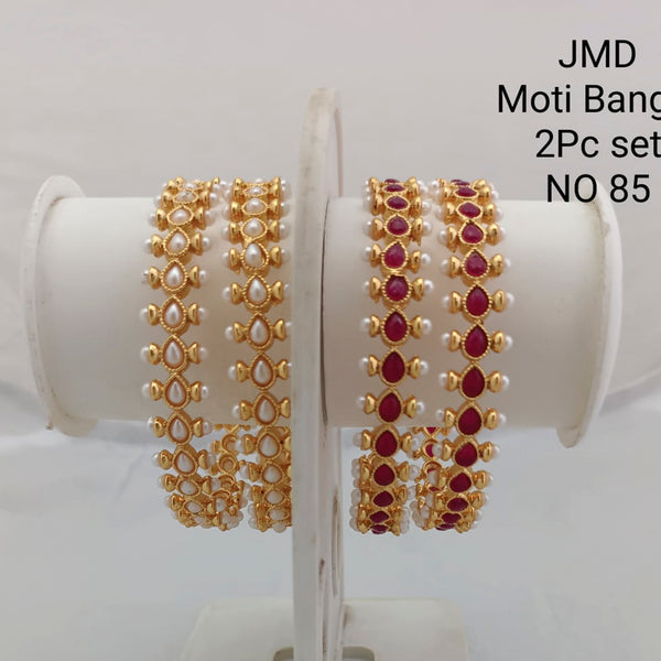 Jai Mata Di Pearl & Pota Stone Gold Plated Bangles Set