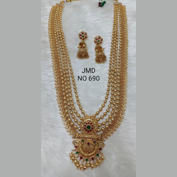 Jai Mata Di Pink & Green Austrian Stone Gold Plated Long Necklace Set
