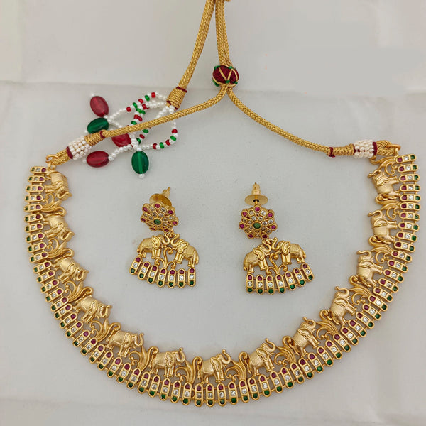 Jai Mata Di Pink & Green Pota Stone Gold Plated Choker Necklace Set