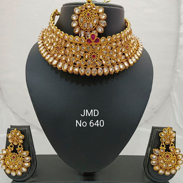 Jai Mata Di Kundan Stone Gold Plated Choker Necklace Set