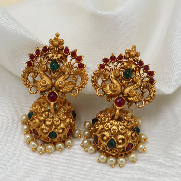 Diksha Collection Gold Plated Pota Stone Jhumkis Earrings - J 112