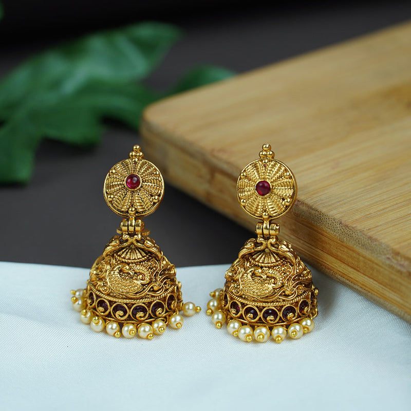 Diksha Collection Gold Plated Pota Stone Jhumki Earrings