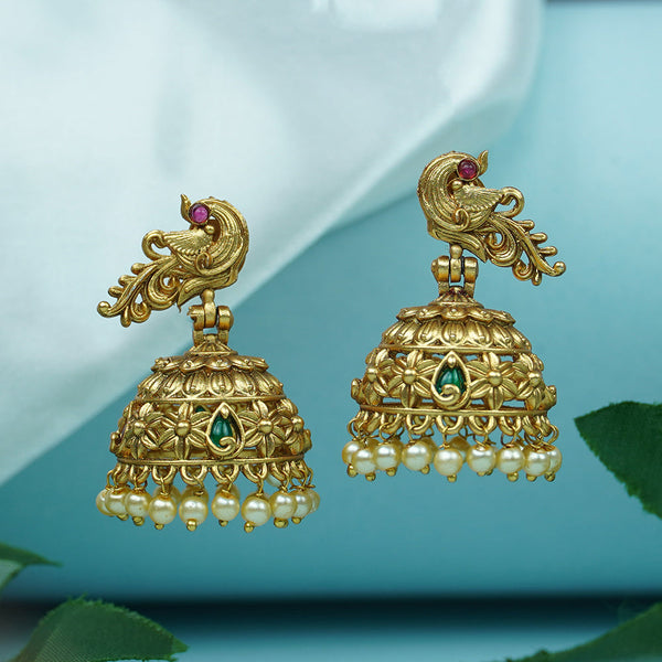 Diksha Collection Gold Plated Pota Stone Jhumki Earrings