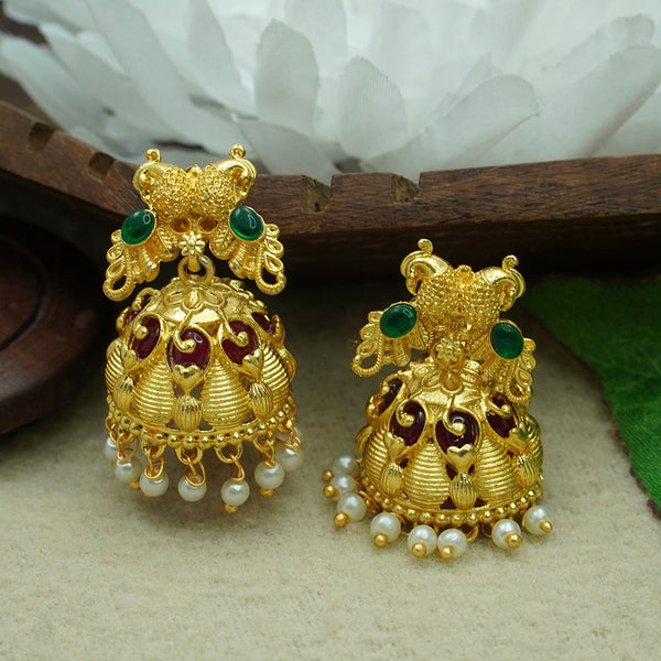 Diksha Collection Gold Plated Pota Stone Jhumkis Earrings - J 66 GOLD