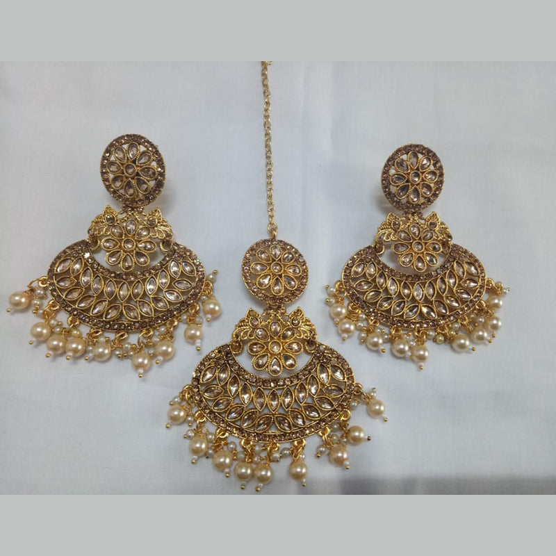 Jinu Arts Designer Gold Austrian Stone Earrings With Maangtikka Set