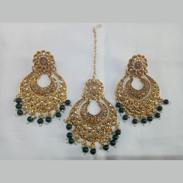 Jinu Arts Designer Green Beads Austrain Stone Earrings With Maangtikka Set