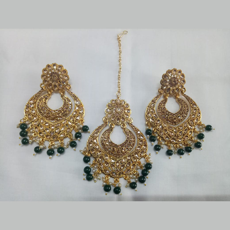 Jinu Arts Designer Green Beads Austrain Stone Earrings With Maangtikka Set