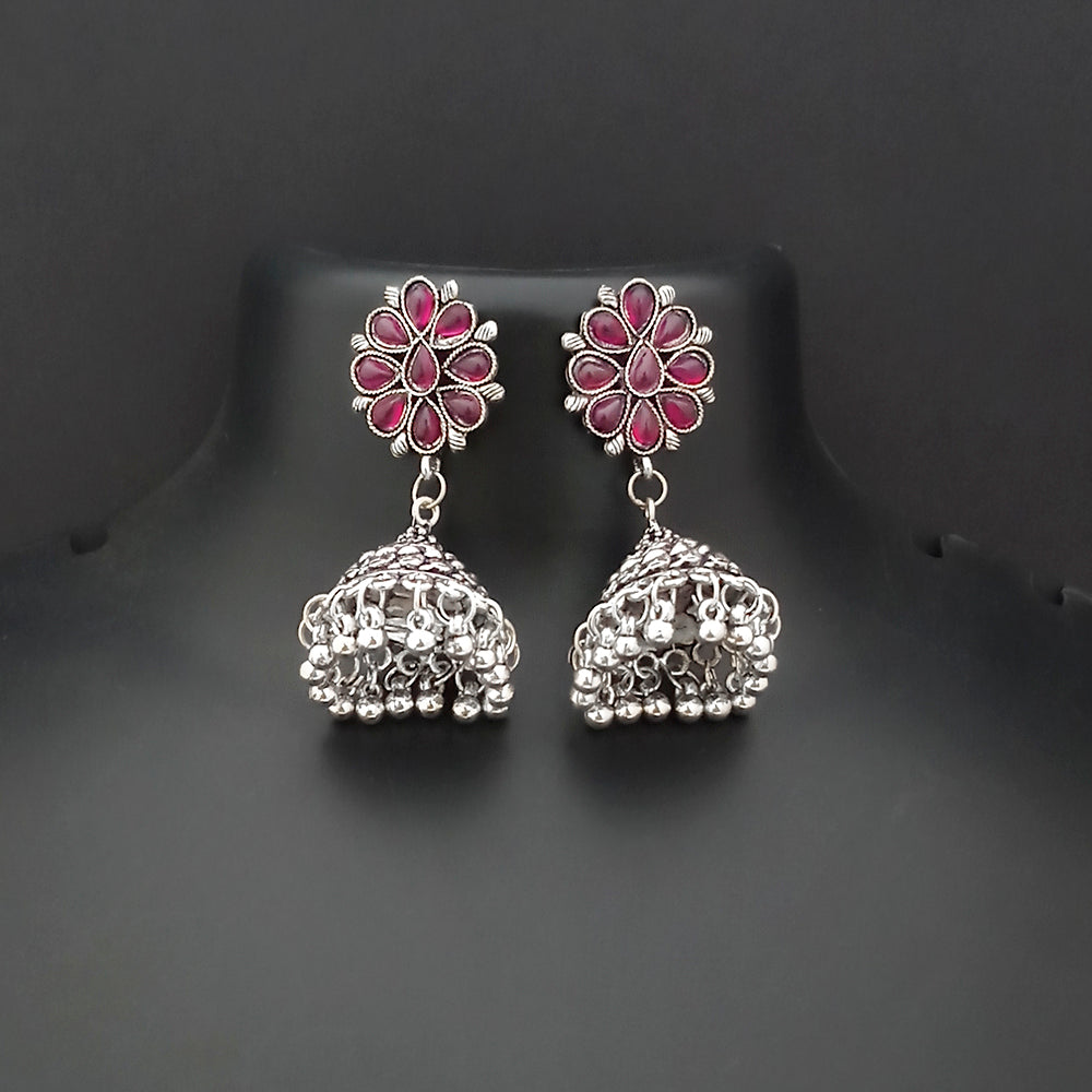 Jinu Arts Oxidised Plated Pink Kundan Jhumki Earrings