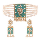 Etnico 18K Gold Plated Traditional Pearl & Kundan Meenakari Multistrand Necklace Jewellery Set With Earrings For Women (K118Sb)