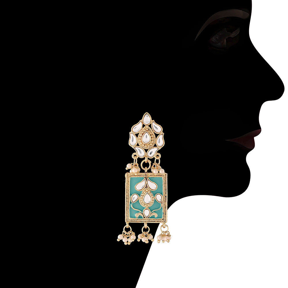 Etnico 18K Gold Plated Traditional Pearl & Kundan Meenakari Multistrand Necklace Jewellery Set With Earrings For Women (K118Sb)