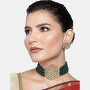 Etnico 18K Gold Plated Traditional Emerald Beaded Choker Set Glided with Kundan Work for Women/Girls (K239G)