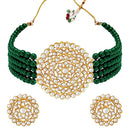 Etnico 18K Gold Plated Traditional Emerald Beaded Choker Set Glided with Kundan Work for Women/Girls (K239G)