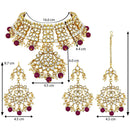 Etnico 18K Gold Plated Traditional Handcrafted Kundan & Pearl Studded Choker Necklace Jewellery Set With Earrings & Maang Tikka For Women (K7057M)