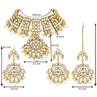 Etnico 18K Gold Plated Traditional Handcrafted Kundan & Pearl Studded Choker Necklace Jewellery Set With Earrings & Maang Tikka For Women (K7057W)