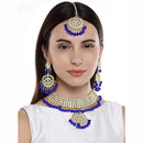 Etnico 18K Gold Plated Traditional Kundan & Pearl Studded Choker Necklace Jewellery Set with Earrings & Maang Tikka For Women (K7058Bl)