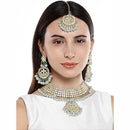 Etnico 18K Gold Plated Traditional Kundan & Pearl Studded Choker Necklace Jewellery Set with Earrings & Maang Tikka For Women (K7058) (Grey)