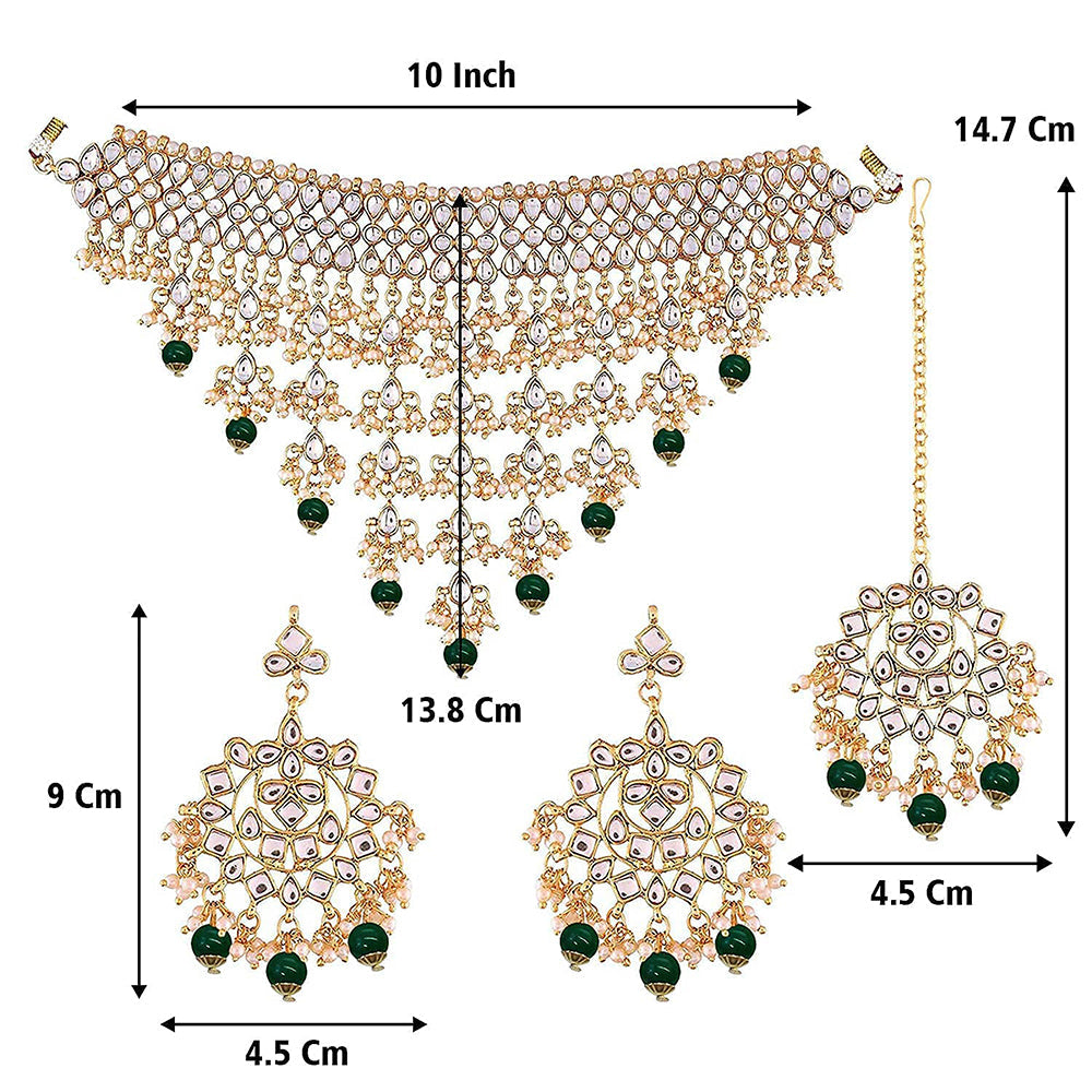 Etnico 18K Gold Plated Traditional Kundan & Pearl Studded Choker Necklace Jewellery Set with Earrings & Maang Tikka For Women (K7064G)