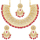 Etnico 18K Gold Plated Traditional Handcrafted Faux Kundan & Pearl Studded Bridal Choker Necklace Jewellery Set with Earrings & Maang Tikka (K7076R)