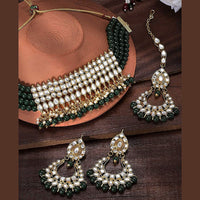 Etnico 18K Gold-Plated Kundan & Pearl Studded Choker Necklace Jewellery Set for Women Kundan & Girls (K7083G)