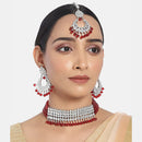 Etnico 18k Rhodium Plated Ethnic Indian Traditional Kundan & Pearl Choker Necklace Jewellery Set for Women (K7083ZM)