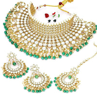 Etnico 18K Gold Plated Traditional Kundan & Pearl Studded Bridal Choker Necklace Jewellery Set for Women (K7085)