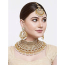 Etnico 18K Gold Plated Traditional Kundan & Pearl Studded Bridal Choker Necklace Jewellery Set for Women (K7085W)