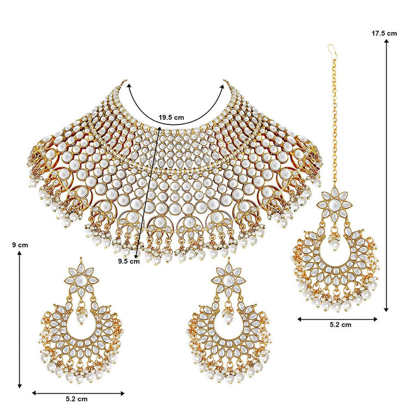 Etnico 18K Gold Plated Traditional Kundan & Pearl Studded Bridal Choker Necklace Jewellery Set for Women (K7085W)