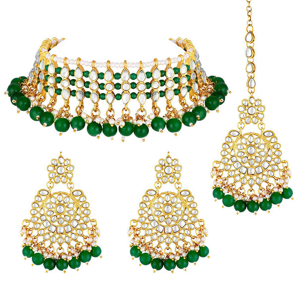 Etnico18K Gold Plated Traditional Kundan & Pearl Studded Choker Necklace Jewellery Set For Women (K7201G)