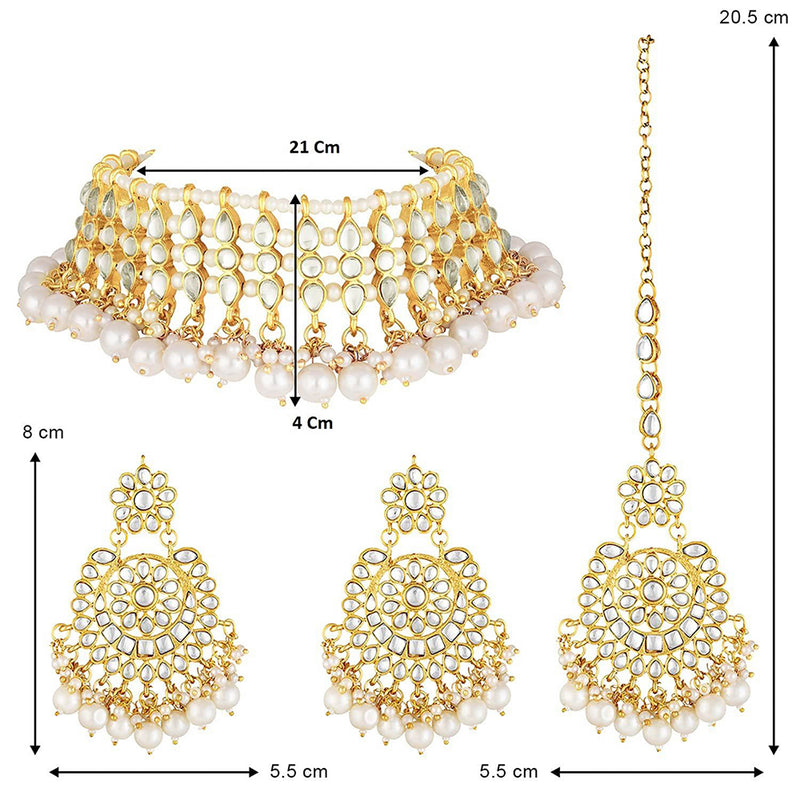 Etnico18K Gold Plated Traditional Kundan & Pearl Studded Choker Necklace Jewellery Set For Women (K7201G)