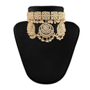 Etnico18k Gold Plated Traditional Pearl Kundan Studded Choker Jewellery Necklace Set for Women (K7202W)