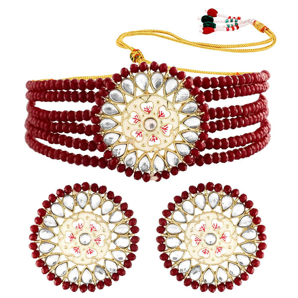 Etnico 18k Gold Plated Traditional Choker Set Glided With Kundan & Pearls For Women/Girls (K7203M)