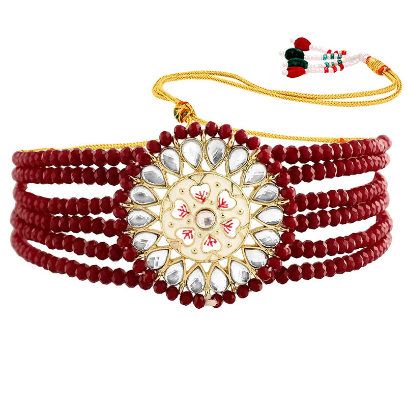 Etnico 18k Gold Plated Traditional Choker Set Glided With Kundan & Pearls For Women/Girls (K7203M)