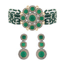 Etnico 18k Gold Plated Traditional Green Stone Studded & Beaded Choker Necklace Jewellery Set For Women/Girls (K7205G)