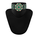 Etnico 18k Gold Plated Traditional Green Stone Studded & Beaded Choker Necklace Jewellery Set For Women/Girls (K7205G)