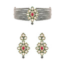 Etnico 18k Gold Plated Traditional Choker Set Glided With Kundan & Beads For Women/Girls (K7207Gr)