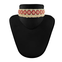 Etnico18k Gold Plated Traditional Ruby Kundan & Pearl Studded Choker Necklace Jewellery Set For Women/Girls (K7208Q)