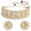 Etnico 18k Gold Plated Traditional White Kundan & Pearl Studded Choker Necklace Jewellery Set For Women/Girls (K7208W)